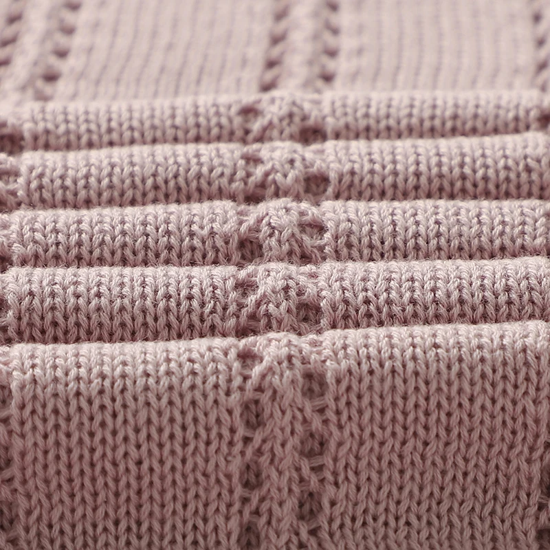 Vertical Stripes Solid Color Baby Cotton Blankets Plain Knitted Babies Boys Girls Muslin Swaddle Blanket For Newborn Infant 5