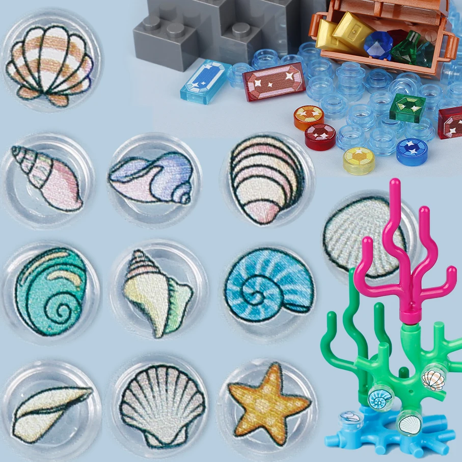 Moc Conch Starfish Shell Printed Tiles Pirate Diamond Box Building Blocks Preziosi Depositi Sea Scene Mattoni Giocattoli Regalo Per Bambini