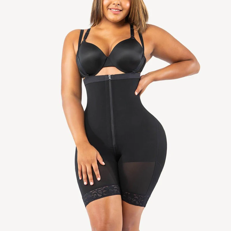 Women's  A Comfy Shaping Jumpsuit Flatten Abdomen Waist and Hips Zip Front Closure Shapewear Firm Tummy Compression Butt Lifter