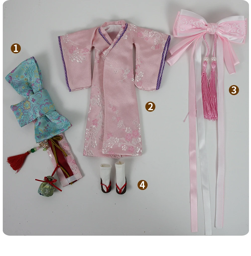 Neo Blythe Abito kimono tradizionale cinese per bambola con fiocco 3