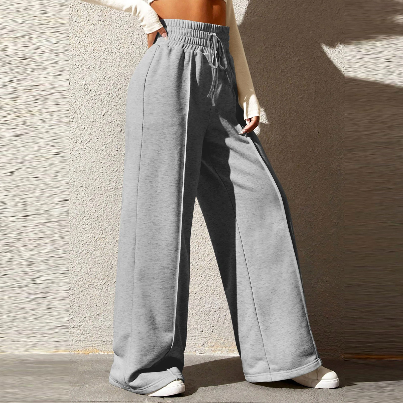 Women Wide Leg Pants Fashion High Waist Sportspants Female Solid Loose Long Trousers Streetwear for Casual Daily Baseball Pants