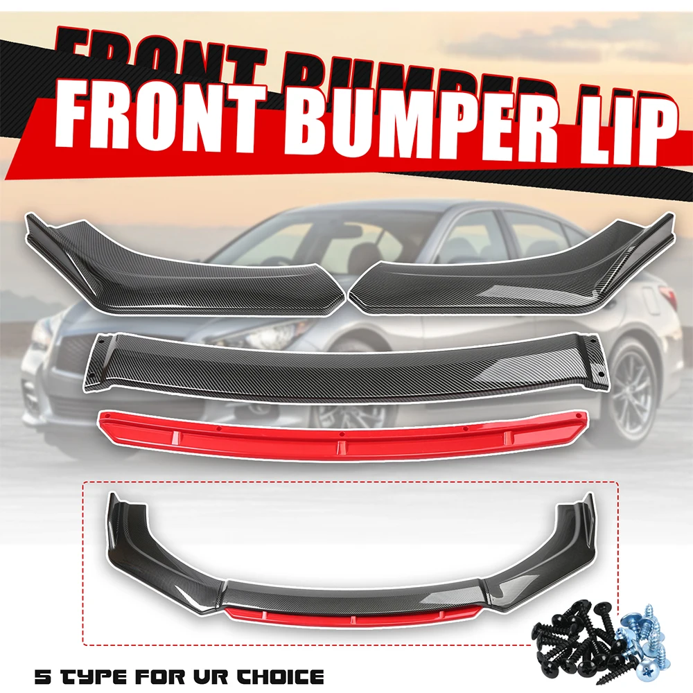 

4PCS Universal Car Front Bumper Lip Body Kit Spoiler Canard Splitter Diffuser Red White Carbon Fiber Front Lip Chin Bumper