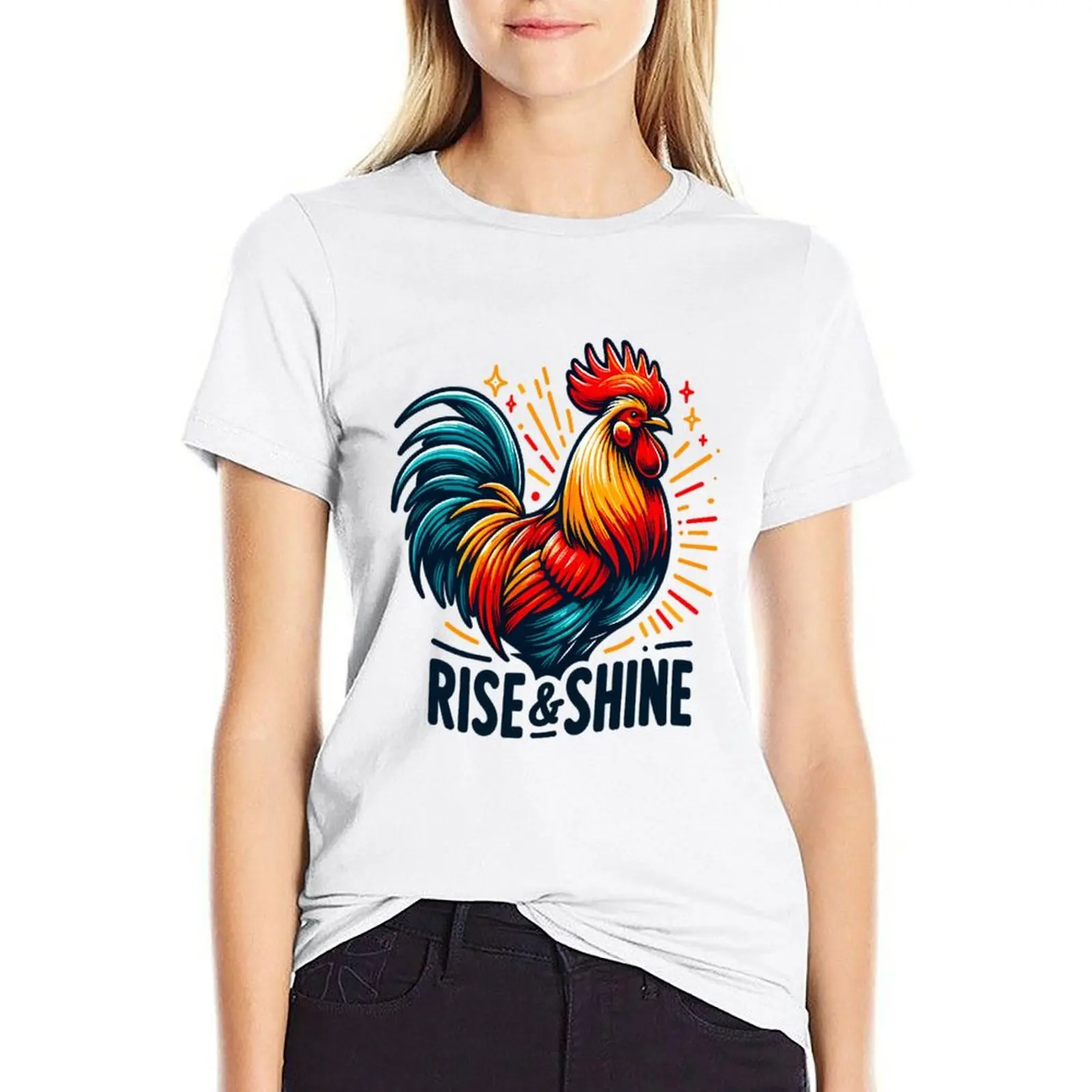 

Rooster - Rise and Shine T-shirt graphics funny workout t shirts for Women