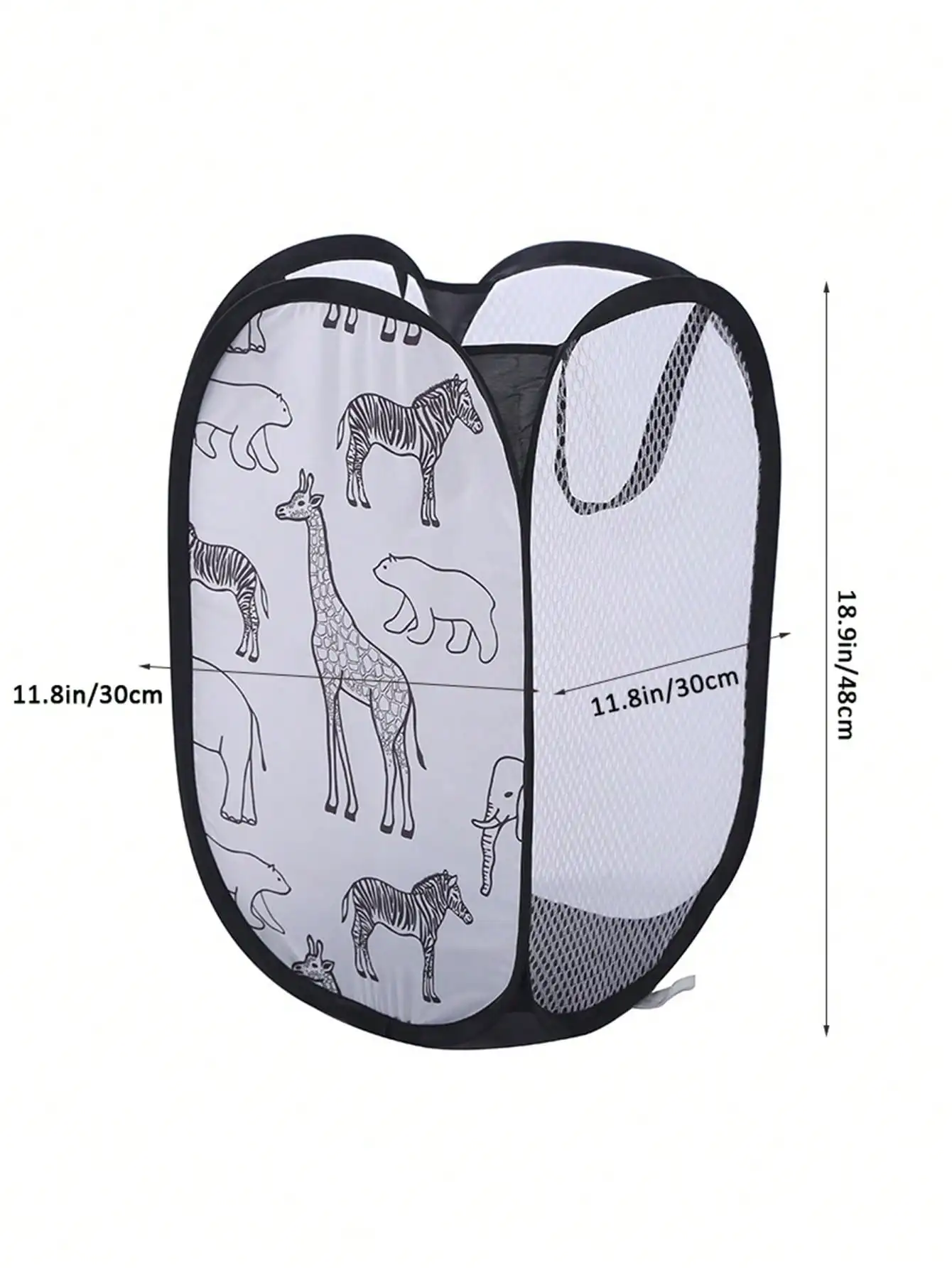 Black Storage Basket for Dirty Clothes Debris Home Laundry Basket Giraffe Printed Polyester Mesh Fabric Organizers 19x19x12" 90g 2