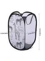 Black Storage Basket for Dirty Clothes Debris Home Laundry Basket Giraffe Printed Polyester Mesh Fabric Organizers 19x19x12" 90g 2