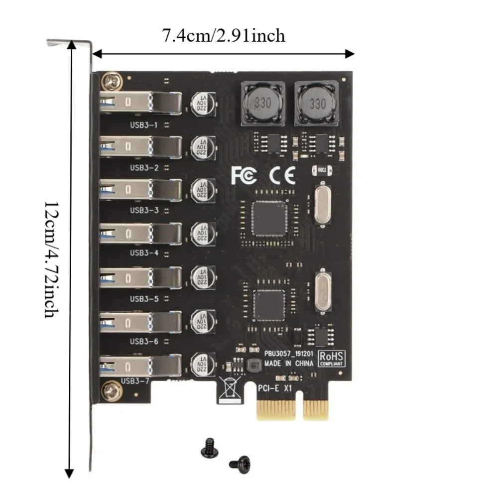전원 필요 없음 7포트 PCIe-USB 어댑터 카드 5Gbps 속도 빠른 전송 PCIe USB 허브 USB 3.0 확장 카드 게이밍 PC용