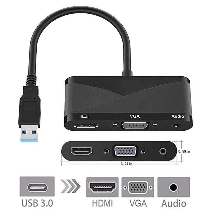 

Адаптер-концентратор 3-в-1 с Usb 3,0 на Hd-mi, совместимый с Vga 1080p Hd адаптер, совместимый с проектором Windows7/8/10/11 / Os
