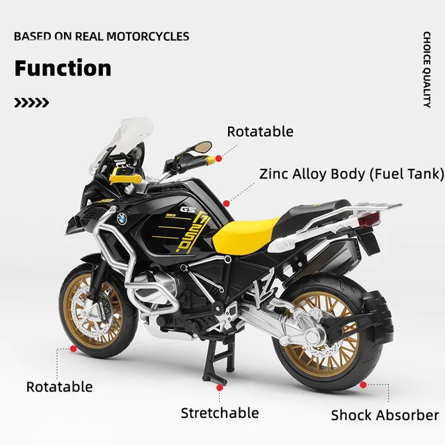 사실성, 기능성, 내구성이 뛰어난 1:12 BMW R1250 GS 다이캐스트 오토바이 모델
