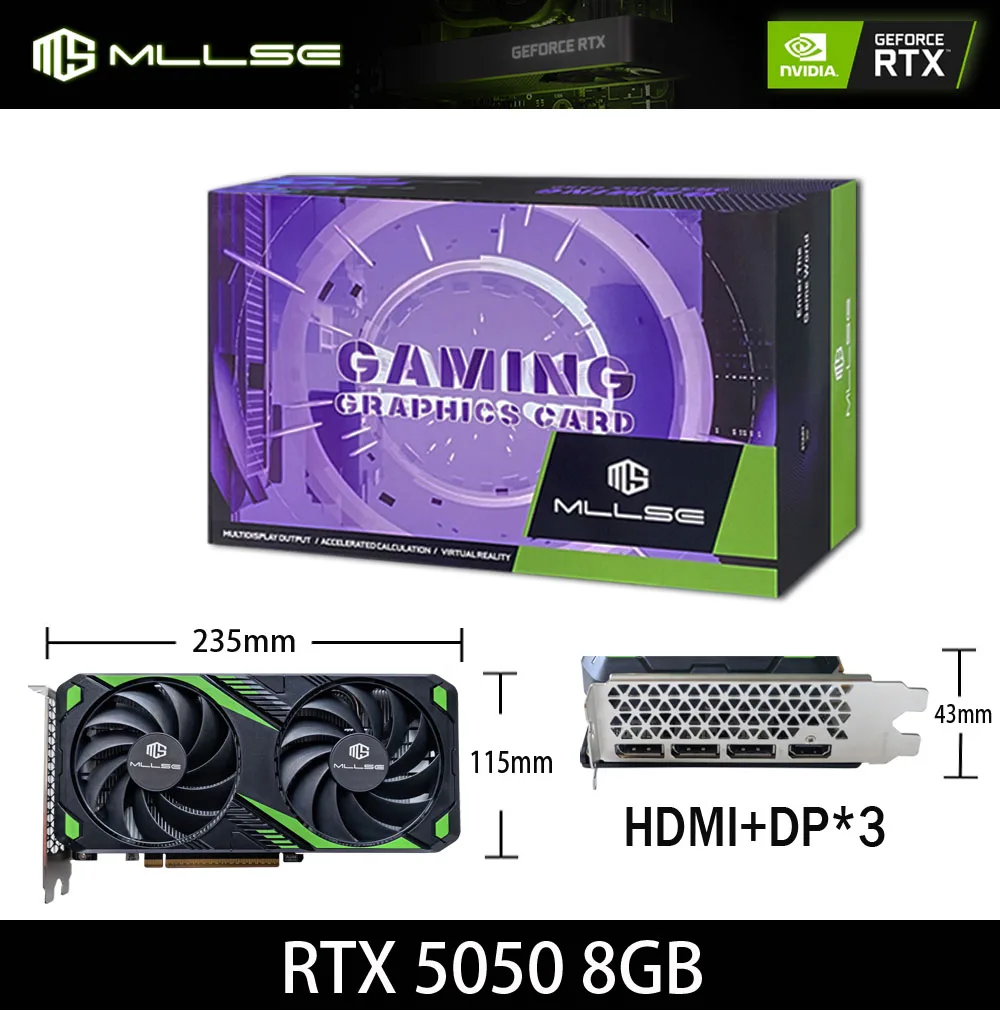 Placa gráfica MLLSE NVIDIA RTX 5050 8GB GDDR6 128bit Placa De Vídeo GPU 8Pin DP * 3 PCI-E 4.0x16 Gaming