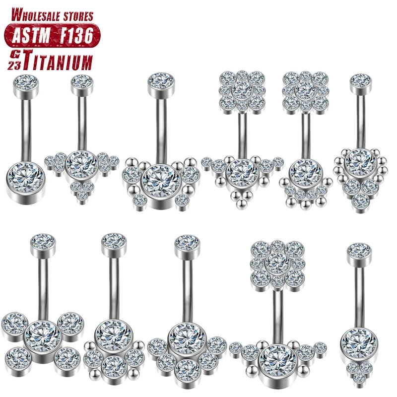 

G23 Titanium Navel Piercing Zircon Diaphragm Clicker Hinge Segment Charming Belly Button Ring Body Jewelry Woman Accessories