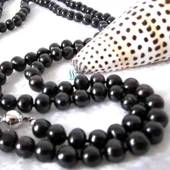 

Black Pearl Necklace 48 inches 8-9mm Potato Round Freshwater Pearl Long Jewelry Handmade Birthday Party Nice Women Gift