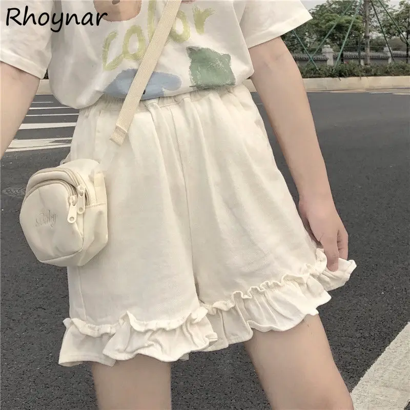 

Shorts Women Summer Sweet Girls Preppy Style Solid Simple Ruffles Design All-match Leisure Korean Fashion Lovely College Daily