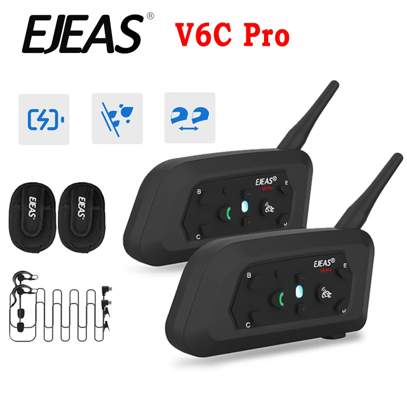 EJEAS V6C Pro Professional Football Referees Helmet Headset Bicycle Intercom Full Duplex BT5.1 IP65 Waterproof Noise Reduction