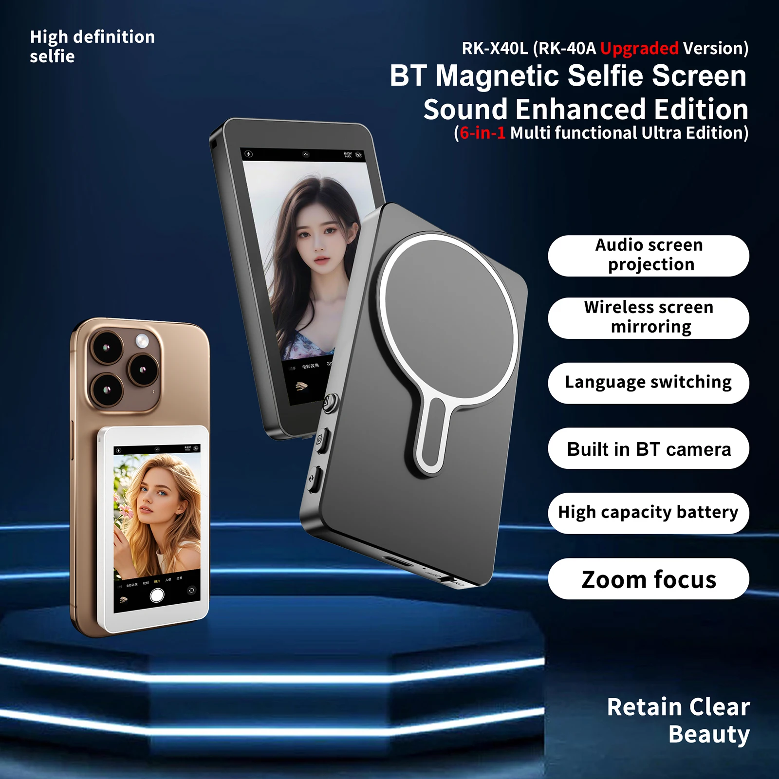 Magnetic Wireless Selfie Monitor Screen For IPhone Android, 4inch HD Expansion Display Phone Rear Camera Vlog Live Selfie Screen