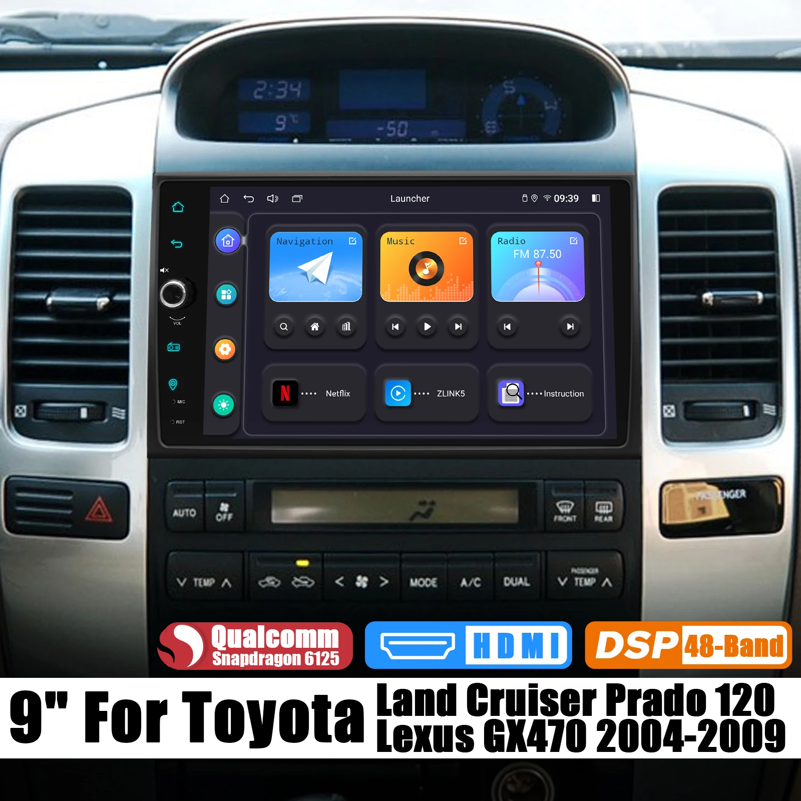 9 "Android 12 Autoradio Lettore Multimediale Stereo Per Toyota Land Cruiser Prado(120) Lexus Gx470 Supporto Fabbrica Jbl Pioneer Amp
