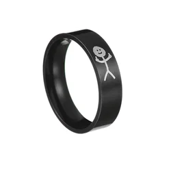 Edgy Stickman Middle Finger Hip Hop Doodle Ring for Men - Unique Party Jewelry Gift (Black)