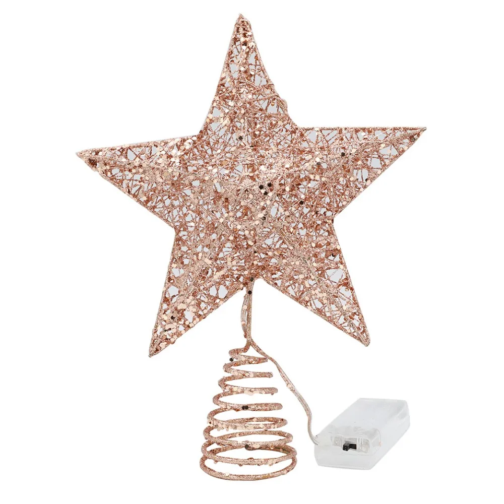 Deluxe LED Five-Pointed Star Glitter Tree Topper with Lights - Festive Christmas Decoration