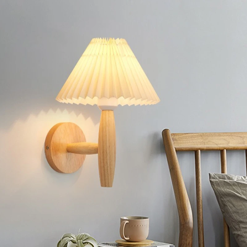 북유럽 Pleated 벽 램프 빈티지 단단한 나무 Led 벽 조명 홈 아트 장식 침실 머리맡 벽 Sconce 욕실 거울 빛