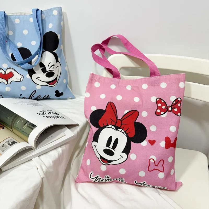 Nuevo bolso de mano con estampado creativo de dibujos animados de Mickey y Minnie de Disney, bolso de lona de gran capacidad a la moda para mujer - Imagen 3