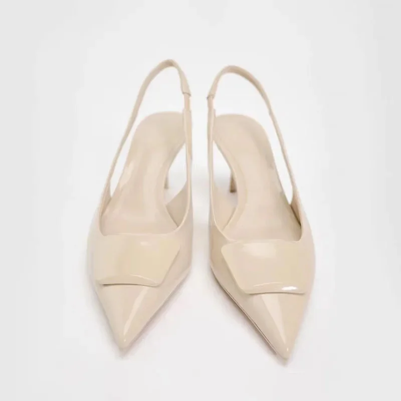 TRAF 2025 Women Fashion Beige High Heels Sexy Pointed Toes Slingbacks High Heelded Shoes Elegant Office Ladies Slingbacks Pumps 3