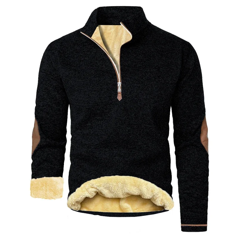 Animal Game Men's Zipper Polo Shirts Casual Sweatshirt Sherpa Lined Thermal Tshirt Heavyweight Long Winter Fleece Pullover Shirt
