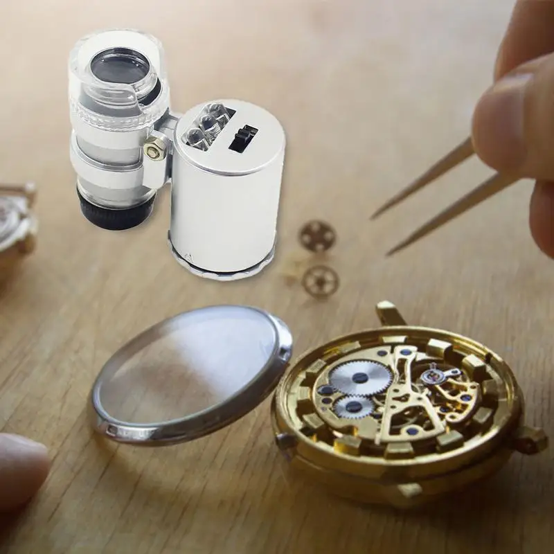 60X Portable Mini Pocket Microscope Handheld Magnifying Glass Loupe UV Light Currency Detector Jeweler Magnifier With LED Light 3