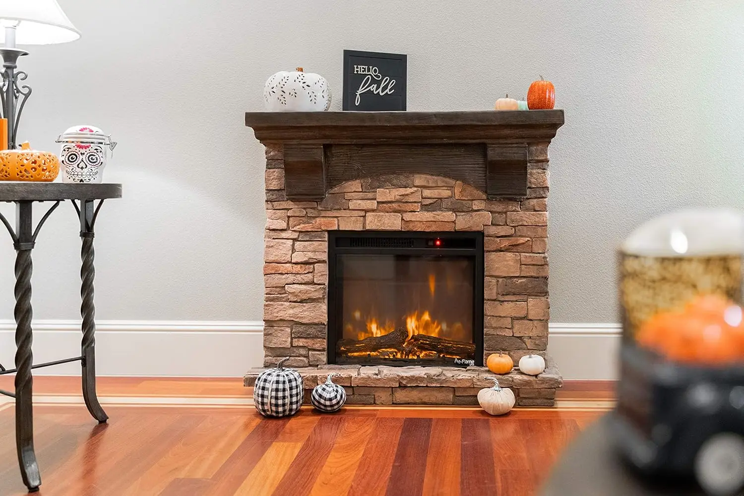 Kodiak LED Electric Fireplace Stove - Faux Wood and Stone Mantel - Remote - 3D Log and Fire 11.6"D X 36"W X 33"H 4