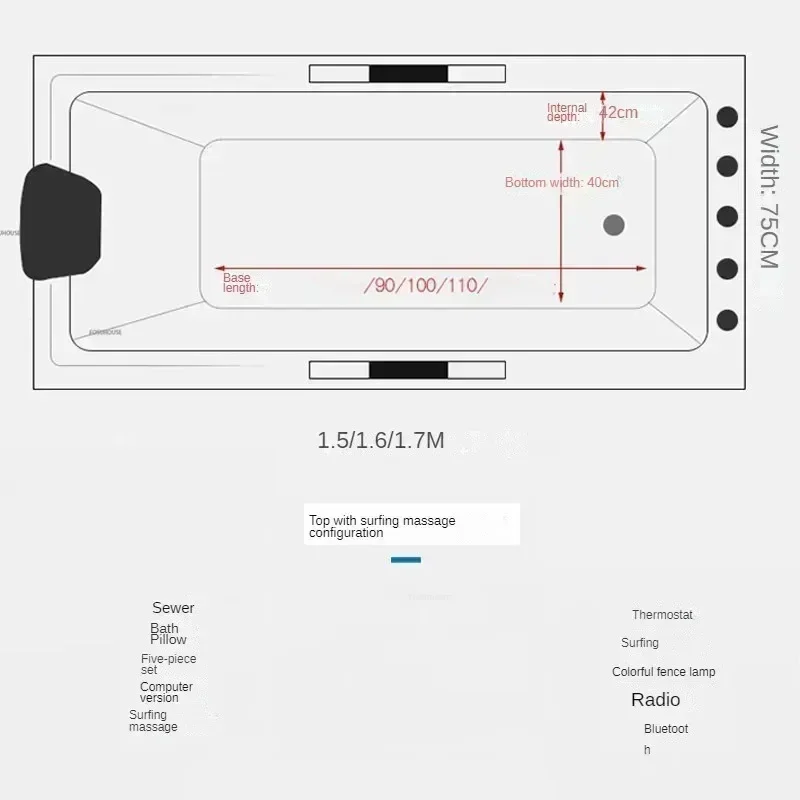 Light Luxury Massage Bathtub Small Apartment Bathroom Household Surf Jacuzzi Acrylic Design Adult Bathtub With Grab Bars YY
