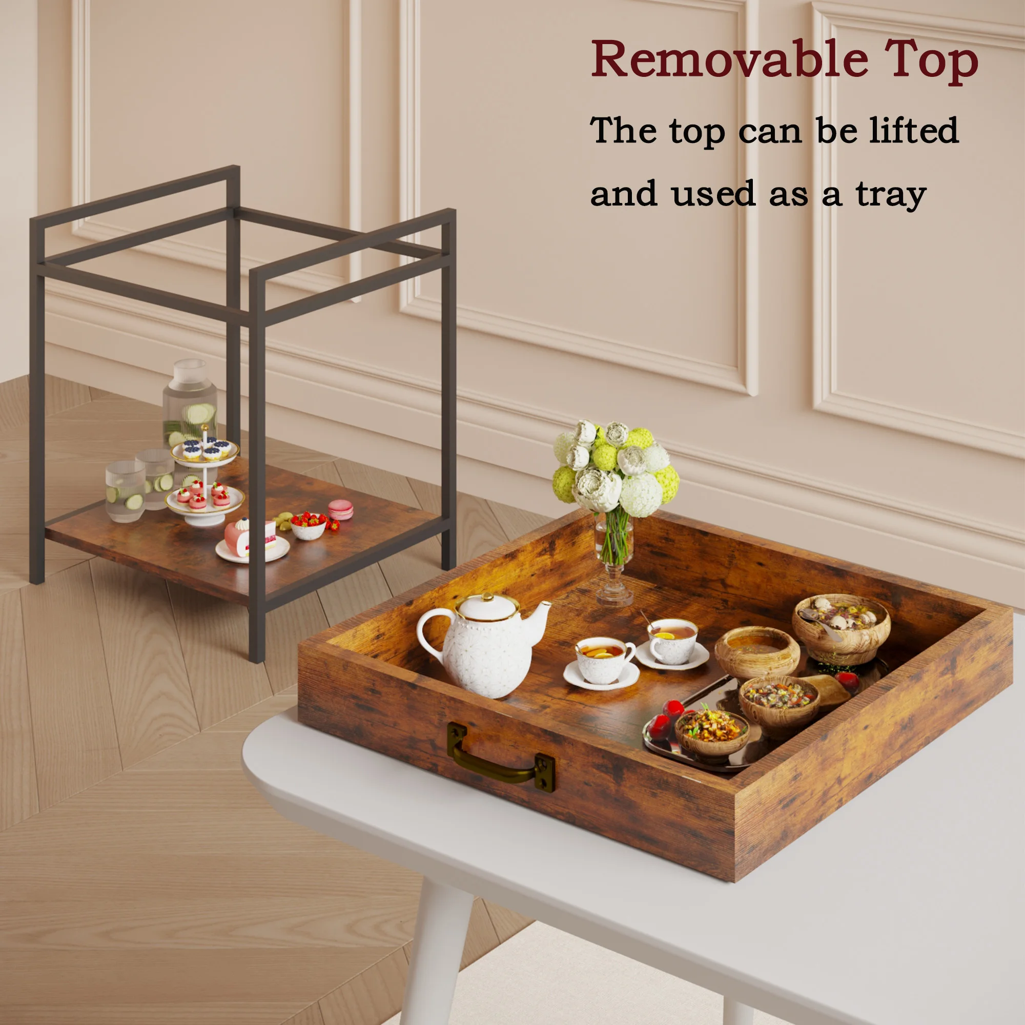 طاولة قهوة بطبقتين، خشب، غرفة معيشة