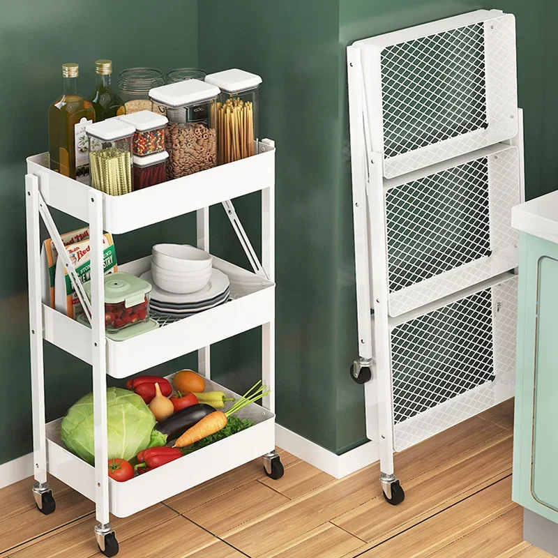 

SH AOLIVIYA Installation-free Folding Trolley Rack Floor-to-ceiling Movable Bathroom Kitchen Snack Fruit Vegetable Storage Shelf