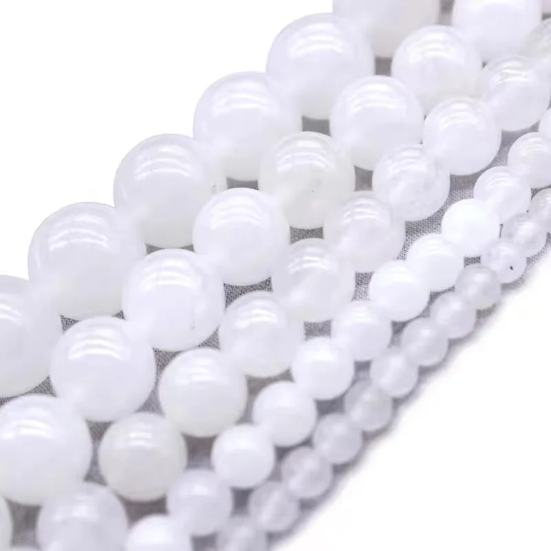 

Wholesale Natural White jades Stone A+ Round Loose Beads For Jewelry Making DIY Crystal Bracelet 3/4/ 6/8/10 /12 mm Strand 15''