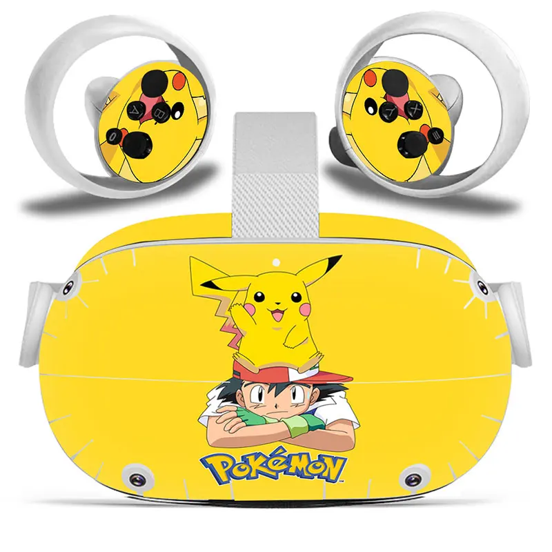 Pokemon Pikachu Mario Vinyl Skin Sticker for Oculus Quest 2 VR Skin Sticker Headset Virtual Reality Decals Protective PVC 