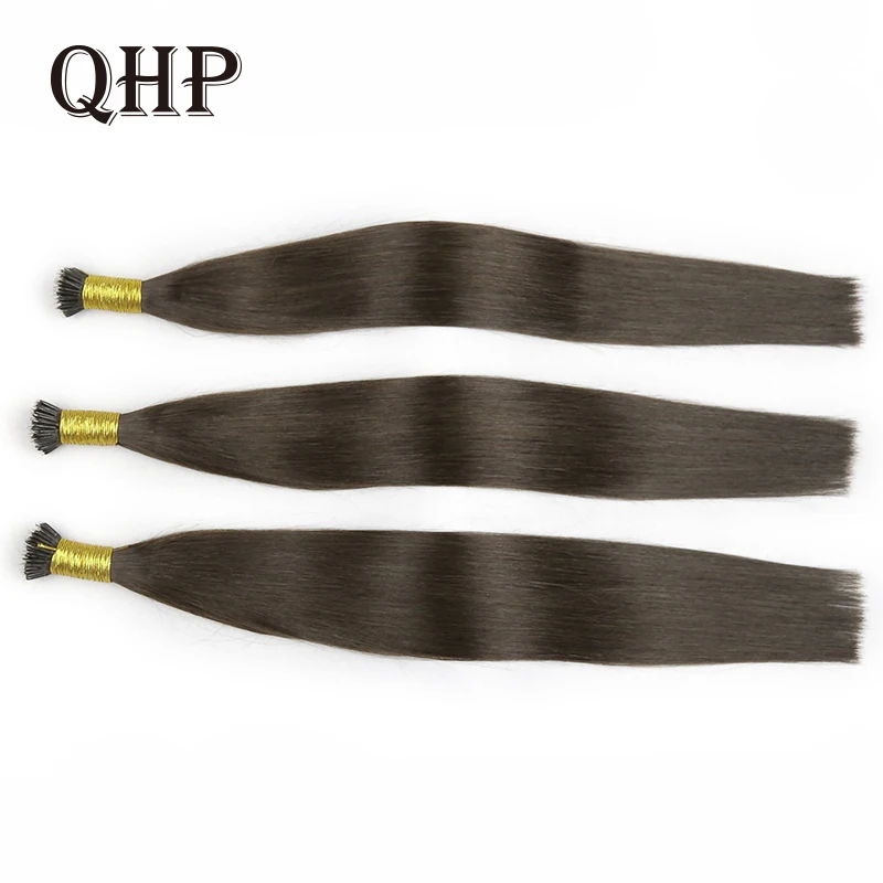 QHP Nano Ring Hair Extensions 100% Raw Virgin Human Hair for Women Pre Bonded Straight Capsule Natural Color Brazilian 50pc