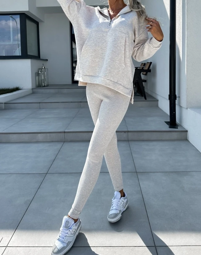 Zipper Design Hooded Long Sleeve Sweatshirt and Pants Set 2023 New Fashion Hot Selling Women's Wear