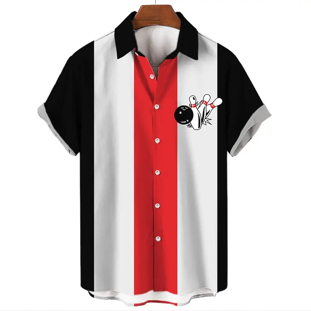 Men’s Shirt for men Fashion Bowling Ball Pattern Tops Summer Men’s Clothing Short-Sleeved Button Loose Blouse Hawaiian Shirts