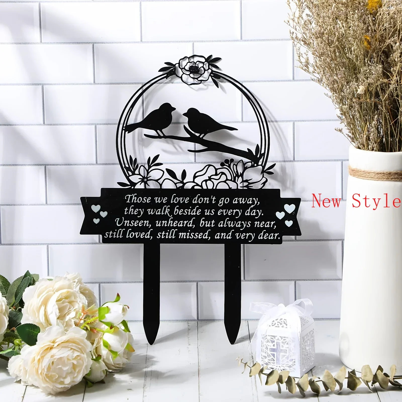 

Day The Dead Memorial Cemetery Metal Decoration Insert Outdoor Courtyard Garden Decor Memorial Plaque Sympathetic Birds Decor