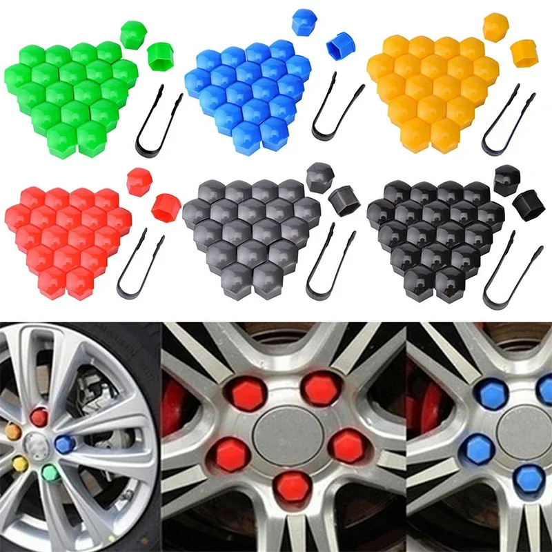 Chrome Plastic Car Wheel Nut Covers Bolt Cap Clips Auto Fastener Tool Plastic Bolt Rim Protection Exterior Accessories 20pcs/bag