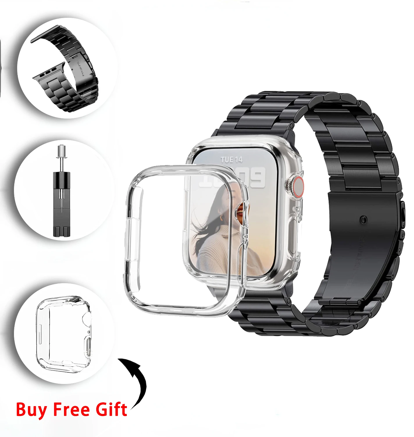 

Metal Strap+Case+Adjuster For Apple Watch Ultra 49mm 8 7 45mm 41mm Stainless Steel Smart Wristband iwatch 6 5 4 SE 44mm 42mm40mm