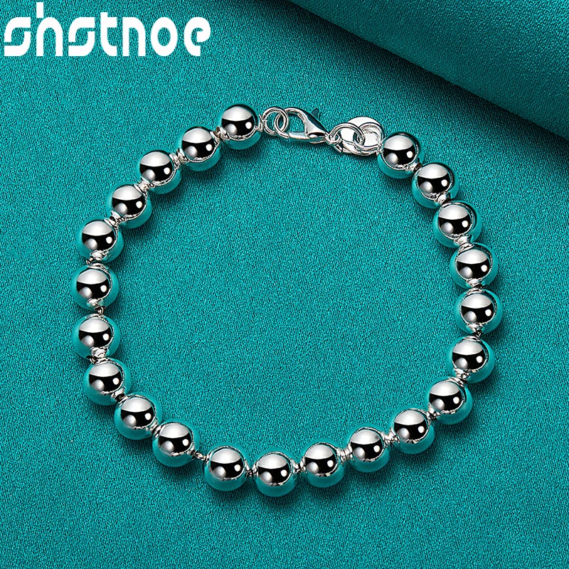 925 Sterling Silver 6mm Round Ball Bead Chain Bracelet For Women