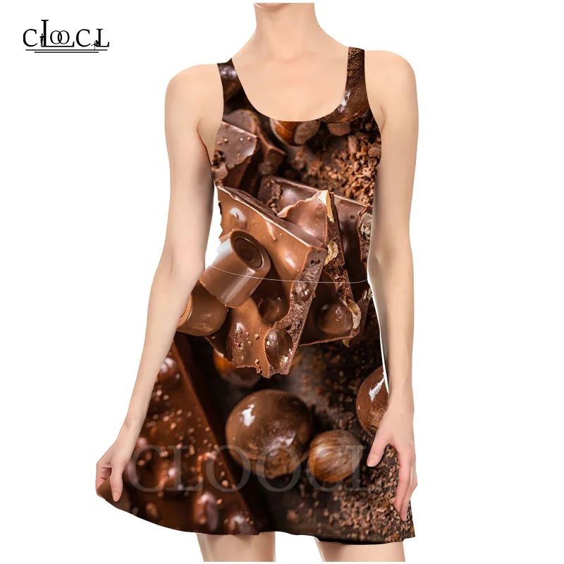 

CLOOCL New Fashion Chocolate Ladies Summer Party Girls 3D Print Pattern Dress Sexy Was Thin