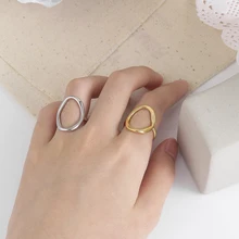 Resizable Unisex Silver Plated Ring Minimalist Hollow Ellipse Jewelry Geometric Loop Allergy Prevention Gold Plated Open Rings