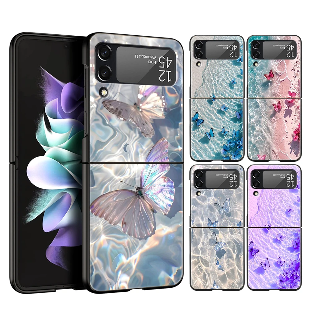 Blue Butterfly Ocean Waves Hard Folding Phone Case