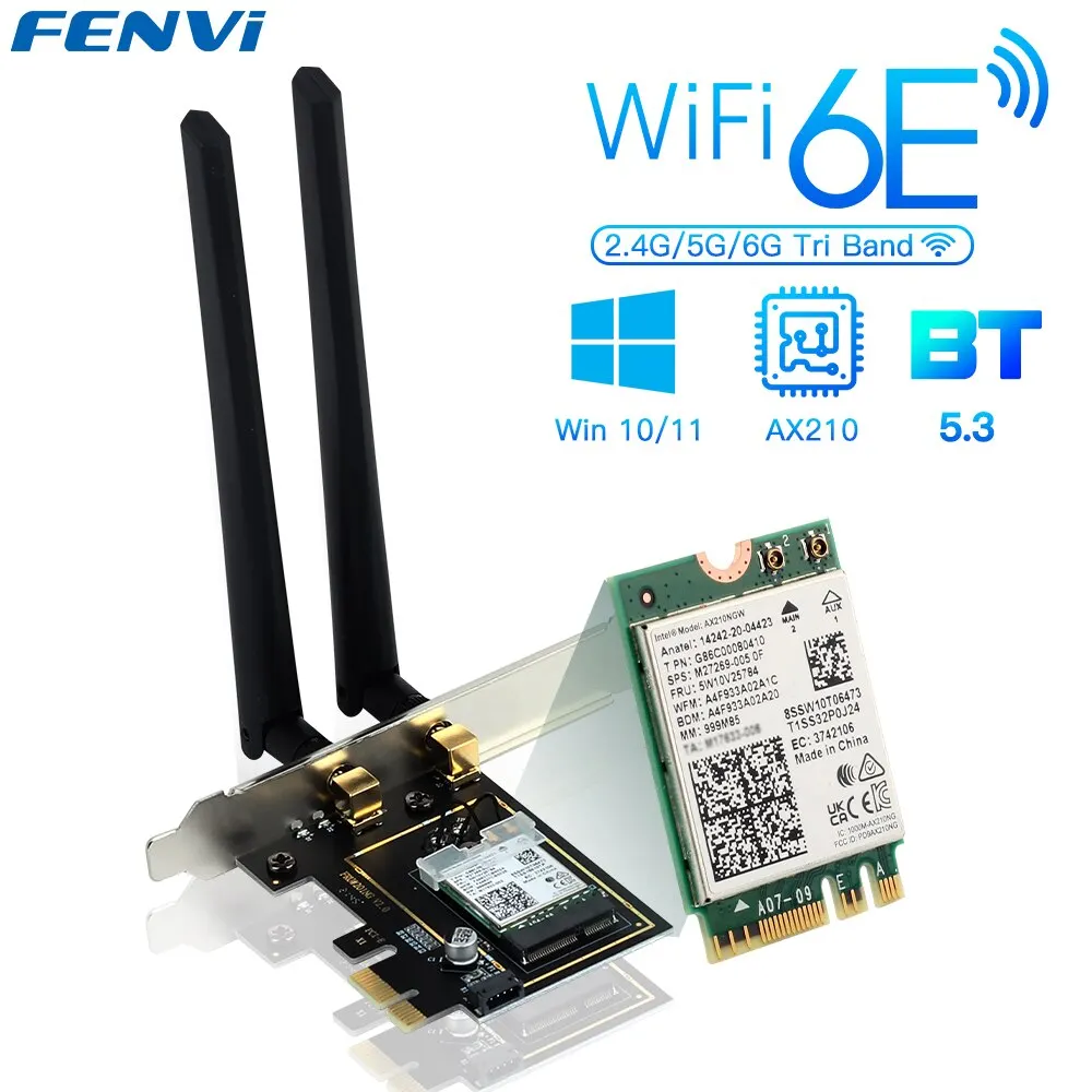 HIGHKA 5374Mbps Wi-Fi 6E PCIe Wireless Network Card 5G/6Ghz WiFi Adapter  Bluetooth 5.3 802.11AX AX210 WiFi Card PC