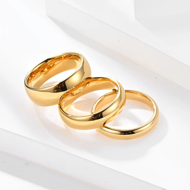 NUOBING Simple 2/4/6mm Stainless Steel Wedding Rings Golden Smooth