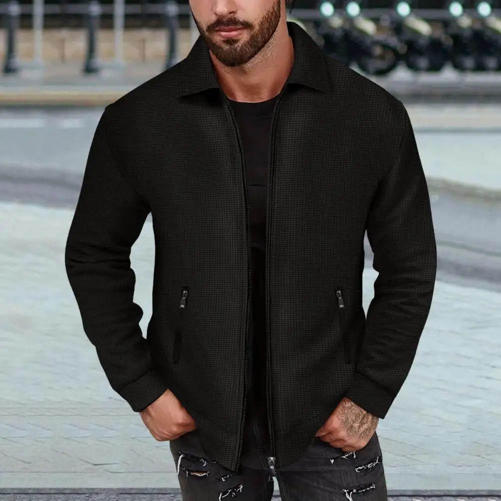 

Куртка мужская с Вафельной текстурой, Стильная приталенная дышащая куртка на молнии, с карманами, средней длины, однотонная куртка