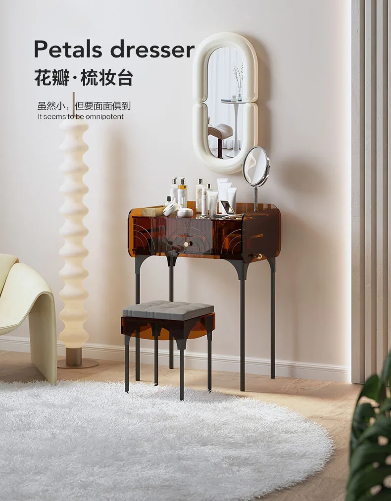 Description Picture 2 of itemLuxury Dressing Table Transparent Acrylic Furniture Makeup Dressing Table Modern Bedroom Vanity Tables Storage Cabinet