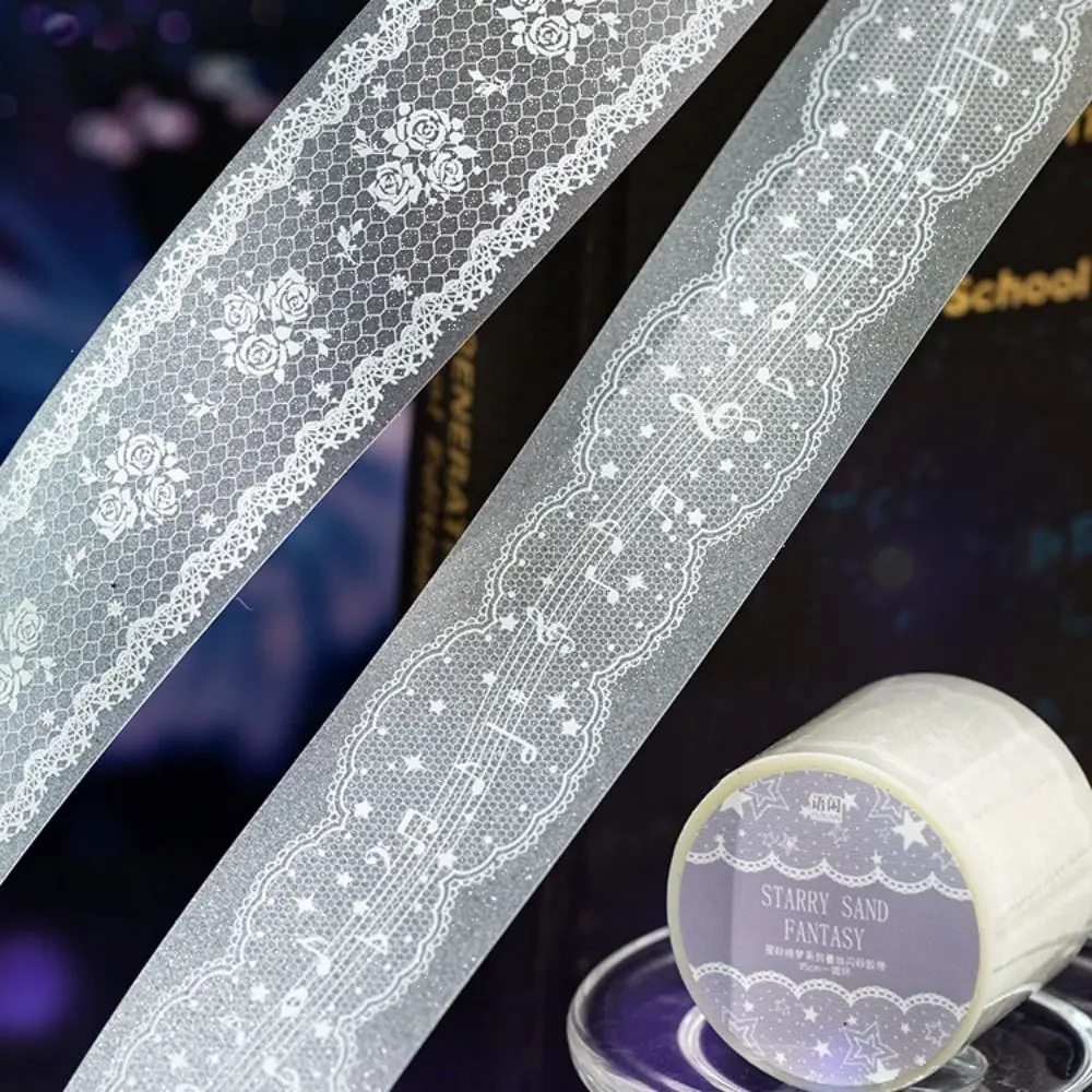 스타 샌드 드림 시리즈 레이스 테두리 커버링 테이프 파인 글리터 DIY 다이컷 테이프 선물용 셀프 접착 스크랩북 테이프 저널 데코