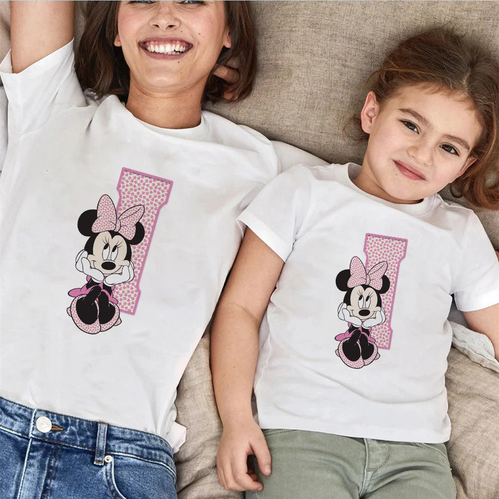 funny family christmas outfits Mom Daughter T-shirt Disney Minnie Mouse Team Clothing Summer Fashion Short Sleeve Custom Surname Tops Kids Romper Baby Tshirt family clothes set Family Matching Outfits