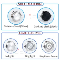 16/19/22/25/30mm With wires Short Stroke Waterproof Metal Push Button Switch 1NO Momentary Self Reset Led Light 12-24V/220V - Image 2