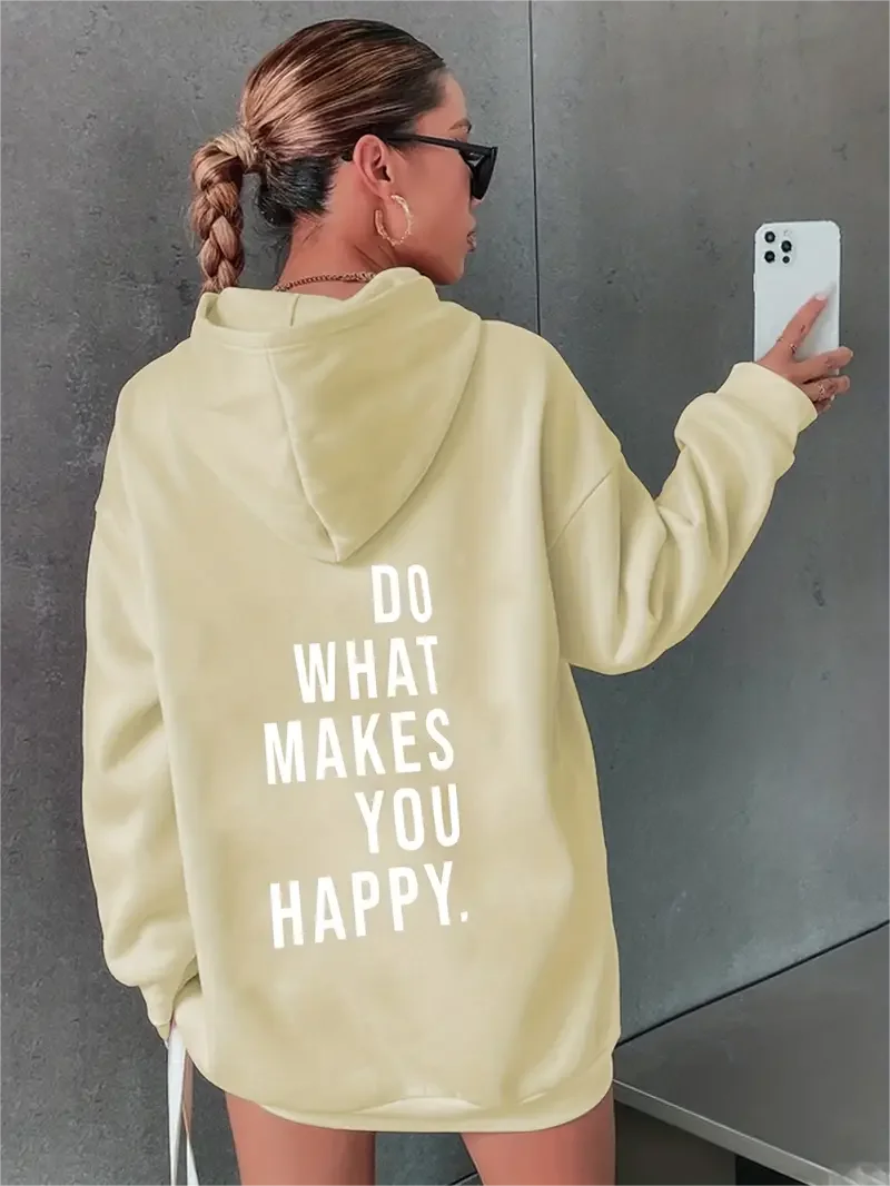 Positive Slogan Print Loose Hoodie, Casual Drawstring Kangaroo Pocket Hoodies Sweatshirt, Women's Clothing- Sce9c9911b3e14b60a0b876f2e2d1dd11P